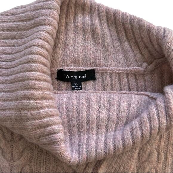 Verve Ami Womens Pink Split Shawl Cowl Neck Soft Cable Knit Tunic Sweater XL NEW - Picture 2 of 12